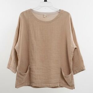 Eileen Fisher Rustic Organic Linen Cotton Doubleweave Top XS Beige